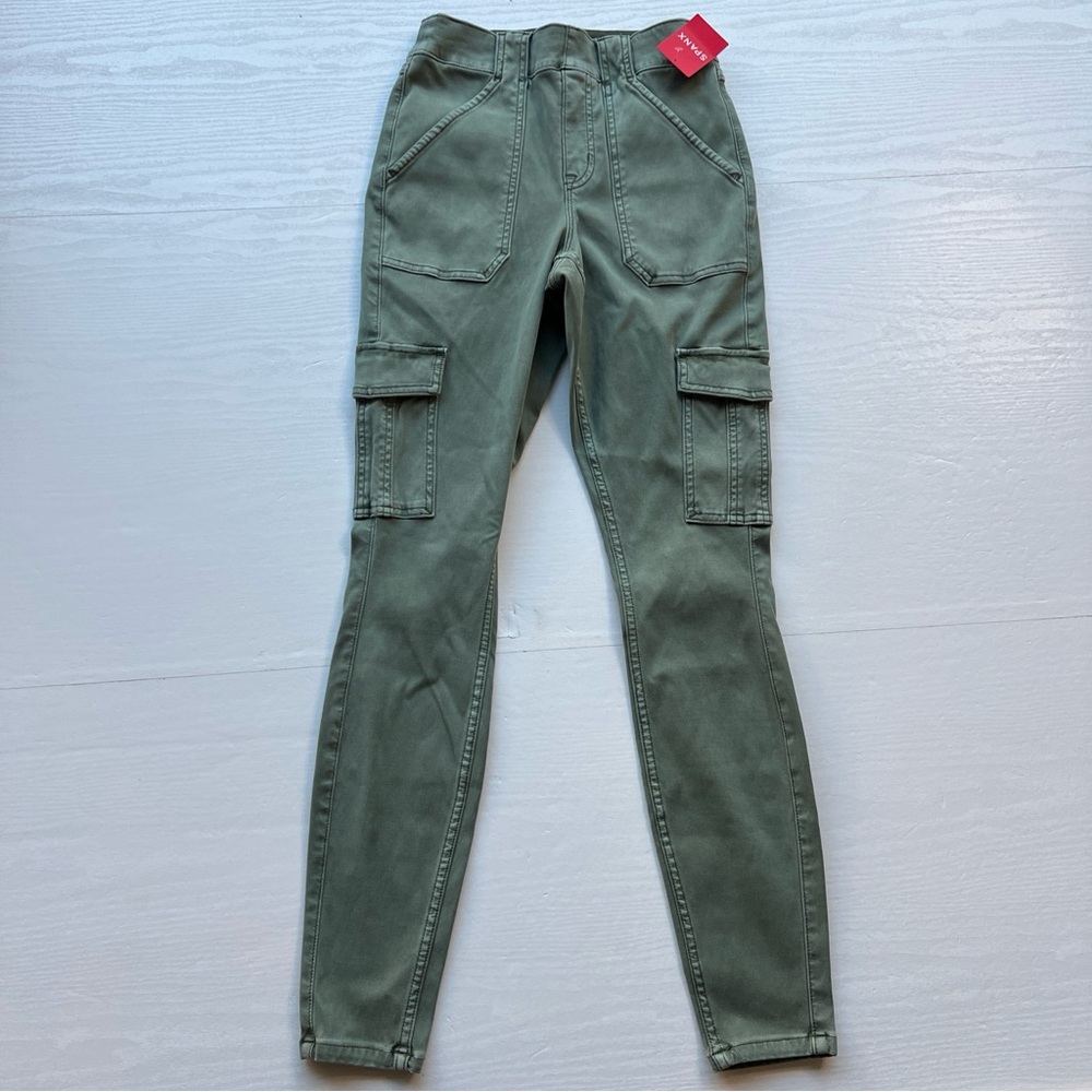 Spanx‎ Stretch Twill Ankle Cargo Pants Womens Small Green Full Length Shaping